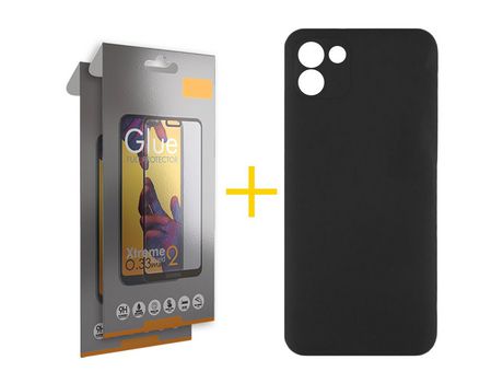 Pack 2 Películas Full + Funda SKYHE por Samsung Galaxy A03 Silicona Líquida Negro