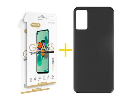 Pack 2 X Protector de Vidrio Templado 2.5D + Funda ACCETEL para Samsung Galaxy M52 5G Silicona Liso Negro