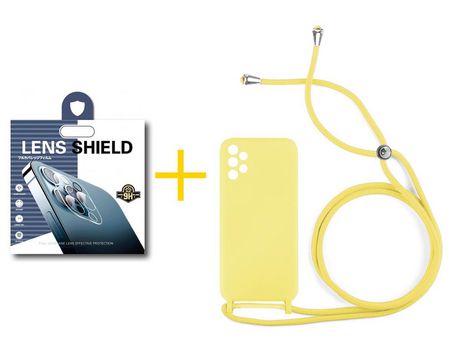 Pack 1 Película de Cámara trasera + Funda SKYHE por Samsung Galaxy A72 5G Gel con Cordón Amarillo