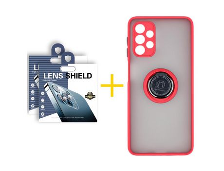 Pack 2 Películas de Cámara trasera + Funda SKYHE por Samsung Galaxy A52 S 5G Gel Bumper con Anillo Rojo