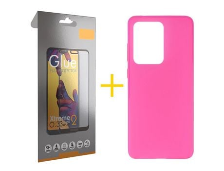 Pack 1 Película Full + Funda SKYHE por Samsung Galaxy S20 Ultra 5G Silicona Liso Rosa