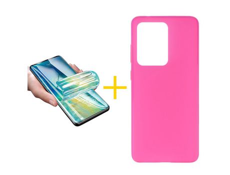 Pack 1 Película + Funda SKYHE por Samsung Galaxy S20 Ultra 5G Silicona Liso Rosa