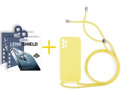 Pack 2 X Protector de Cámara trasera + Funda ACCETEL para Samsung Galaxy A52 5G Gel con Cordón Amarillo