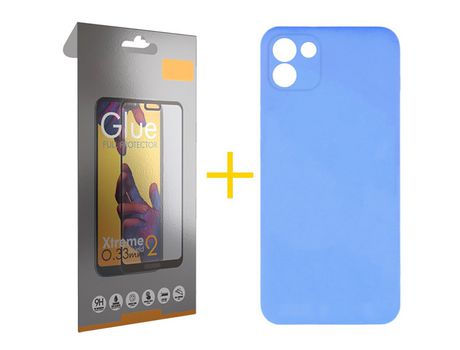 Pack 1 Película Full + Funda SKYHE por Samsung Galaxy A03 Silicona Líquida Azul Bebe