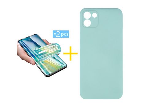 Pack 2 Películas + Funda SKYHE por Samsung Galaxy A03 Silicona Líquida Verde-Água