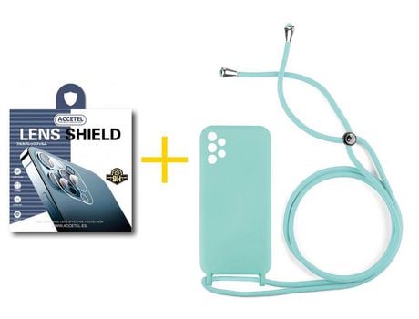 Pack 1 X Protector de Cámara trasera + Funda ACCETEL para Samsung Galaxy A72 5G Gel con Cordón Agua Verde