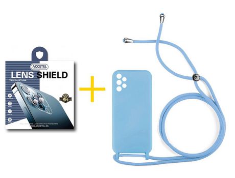 Pack 1 X Protector de Cámara trasera + Funda ACCETEL para Samsung Galaxy A52 S 5G Gel con Cordón Azul