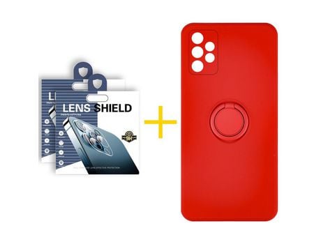 Pack 2 Películas de Cámara trasera + Funda SKYHE por Samsung Galaxy A52 S 5G Gel O-Ring Rojo