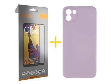 Pack 1 X Protector de Vidrio Templado Full + Funda ACCETEL para Samsung Galaxy A03 Silicona Líquida Lila