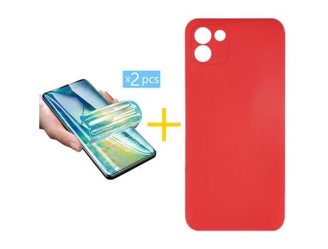 Pack 2 Películas + Funda SKYHE por Samsung Galaxy A03 Silicona Líquida Rojo