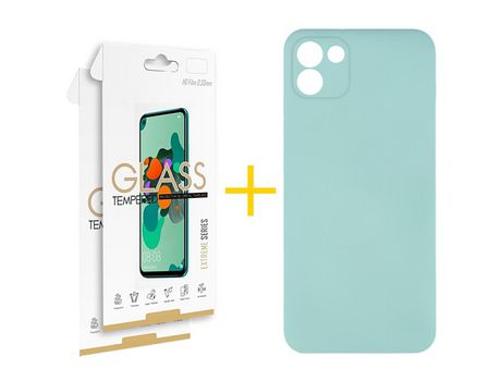 Pack 2 Películas 2.5D + Funda SKYHE por Samsung Galaxy A03 Silicona Líquida Verde-Água
