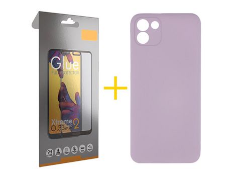 Pack 1 Película Full + Funda SKYHE por Samsung Galaxy A03 Silicona Líquida Lila