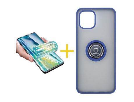 Pack 1 X Protector de Vidrio Templado Hidrogel + Funda ACCETEL para Samsung Galaxy A03 Gel Bumper con Anillo Azul