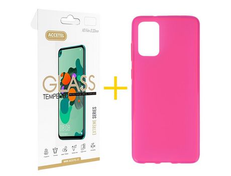 Pack 1 X Protector de Vidrio Templado 2.5D + Funda ACCETEL para Samsung Galaxy S20 FE 5G Silicona Liso Rosa