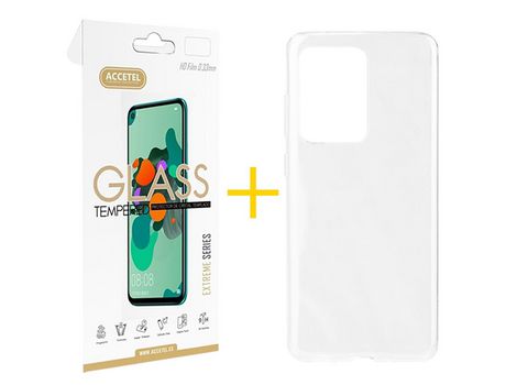 Pack 1 X Protector de Vidrio Templado 2.5D + Funda ACCETEL para Samsung Galaxy S20 Ultra 5G Silicona Liso Transparente Clear