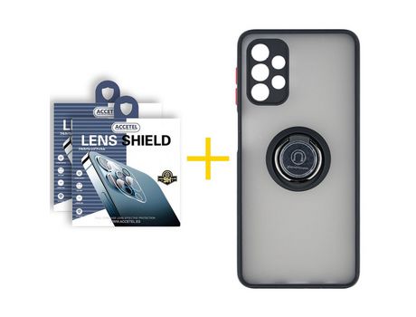 Pack 2 X Protector de Cámara trasera + Funda ACCETEL para Samsung Galaxy A72 5G Gel Bumper con Anillo Negro