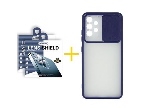 Pack 2 X Protector de Cámara trasera + Funda ACCETEL para Samsung Galaxy A52 S 5G Gel Protección Cámara Azul Oscuro