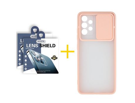 Pack 2 X Protector de Cámara trasera + Funda ACCETEL para Samsung Galaxy A52 S 5G Gel Protección Cámara Rosa