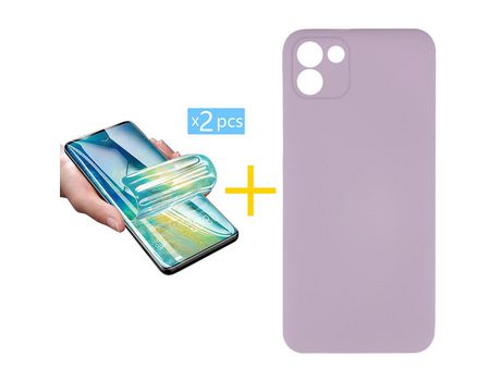 Pack 2 Películas + Funda SKYHE por Samsung Galaxy A03 Silicona Líquida Lila