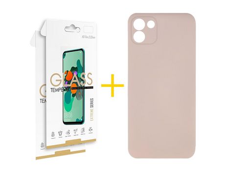Pack 2 Películas 2.5D + Funda SKYHE por Samsung Galaxy A03 Silicona Líquida Rosa