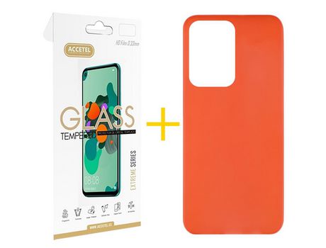 Pack 1 X Protector de Vidrio Templado 2.5D + Funda ACCETEL para Samsung Galaxy S20 Ultra 5G Silicona Liso Rojo