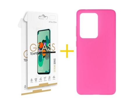 Pack 2 Películas 2.5D + Funda SKYHE por Samsung Galaxy S20 Ultra 5G Silicona Liso Rosa