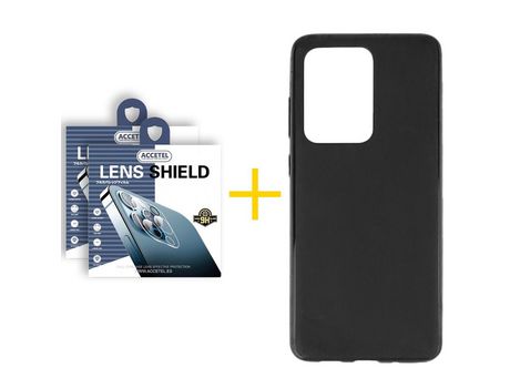Pack 2 X Protector de Cámara Trasera + Funda ACCETEL para Samsung Galaxy S20 Ultra 5G Silicona Liso Negro