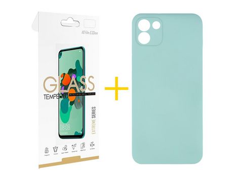 Pack 1 Película 2.5D + Funda SKYHE por Samsung Galaxy A03 Silicona Líquida Verde-Água