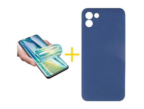 Pack 1 X Protector de Vidrio Templado Hidrogel + Funda ACCETEL para Samsung Galaxy A03 Silicona Líquida Azul Oscuro