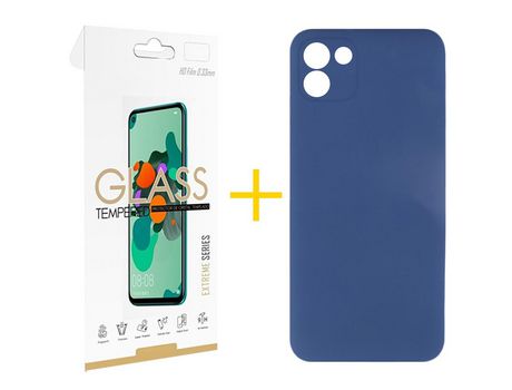 Pack 1 Película 2.5D + Funda SKYHE por Samsung Galaxy A03 Silicona Líquida Azul Oscuro