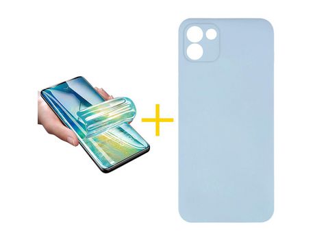 Pack 1 X Protector de Vidrio Templado Hidrogel + Funda ACCETEL para Samsung Galaxy A03 Silicona Líquida Azul Claro