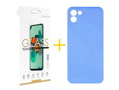 Pack 1 Película 2.5D + Funda SKYHE por Samsung Galaxy A03 Silicona Líquida Azul Bebe