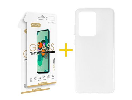Pack 2 X Protector de Vidrio Templado 2.5D + Funda ACCETEL para Samsung Galaxy S20 Ultra 5G Silicona Liso Transparente Escarchado