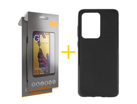 Pack 2 Películas Full + Funda SKYHE por Samsung Galaxy S20 Ultra 5G Silicona Liso Negro