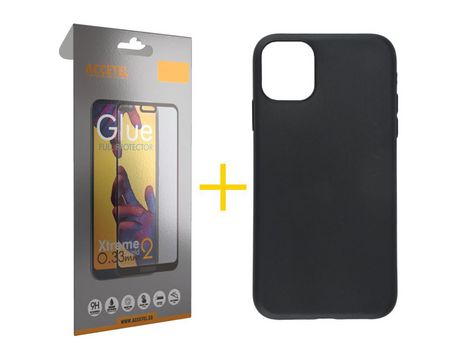 Pack 1 X Protector de Vidrio Templado Full + Funda ACCETEL para Samsung Galaxy A03 Silicona Liso Negro