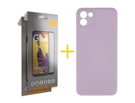 Pack 2 Películas Full + Funda SKYHE por Samsung Galaxy A03 Silicona Líquida Lila
