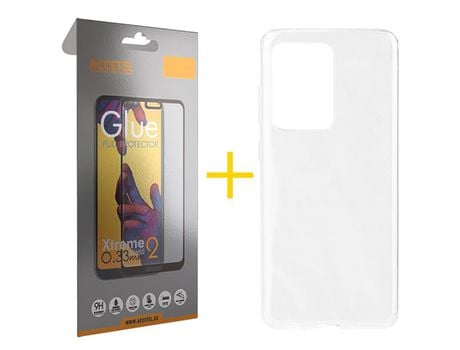 Pack 1 X Protector de Vidrio Templado Full + Funda ACCETEL para Samsung Galaxy S20 Ultra 5G Silicona Liso Transparente Clear