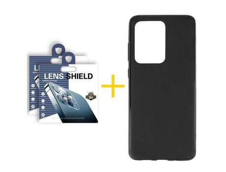 Pack 2 Películas de Cámara Trasera + Funda SKYHE por Samsung Galaxy S20 Ultra 5G Silicona Liso Negro