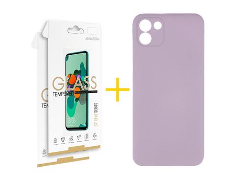 Pack 2 Películas 2.5D + Funda SKYHE por Samsung Galaxy A03 Silicona Líquida Lila
