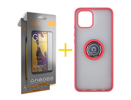 Pack 2 X Protector de Vidrio Templado Full + Funda ACCETEL para Samsung Galaxy A03 Gel Bumper con Anillo Rojo