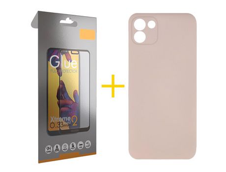 Pack 1 Película Full + Funda SKYHE por Samsung Galaxy A03 Silicona Líquida Rosa