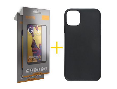 Pack 2 X Protector de Vidrio Templado Full + Funda ACCETEL para Samsung Galaxy A03 Silicona Liso Negro