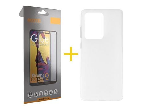 Pack 1 X Protector de Vidrio Templado Full + Funda ACCETEL para Samsung Galaxy S20 Ultra 5G Silicona Liso Transparente Escarchado