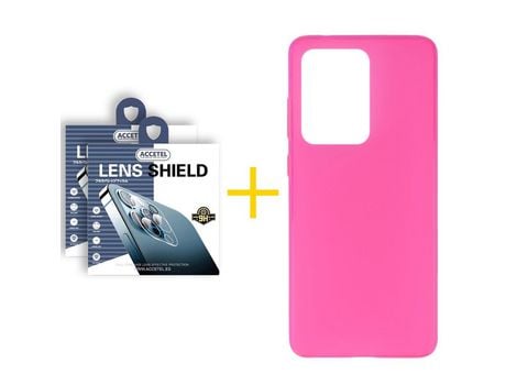 Pack 2 X Protector de Cámara Trasera + Funda ACCETEL para Samsung Galaxy S20 Ultra 5G Silicona Liso Rosa