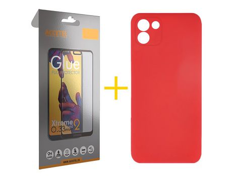 Pack 1 X Protector de Vidrio Templado Full + Funda ACCETEL para Samsung Galaxy A03 Silicona Líquida Rojo