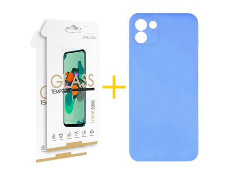 Pack 2 Películas 2.5D + Funda SKYHE por Samsung Galaxy A03 Silicona Líquida Azul Bebe