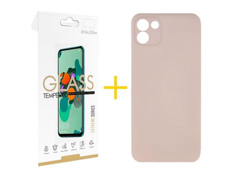 Pack 1 Película 2.5D + Funda SKYHE por Samsung Galaxy A03 Silicona Líquida Rosa