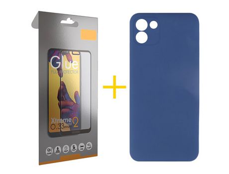Pack 1 Película Full + Funda SKYHE por Samsung Galaxy A03 Silicona Líquida Azul Oscuro
