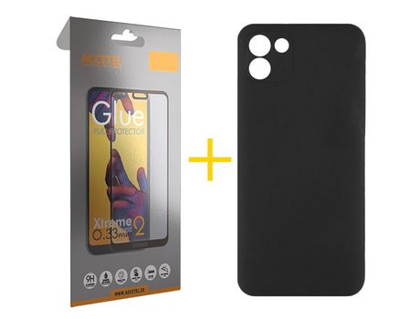 Pack 1 X Protector de Vidrio Templado Full + Funda ACCETEL para Samsung Galaxy A03 Silicona Líquida Negro