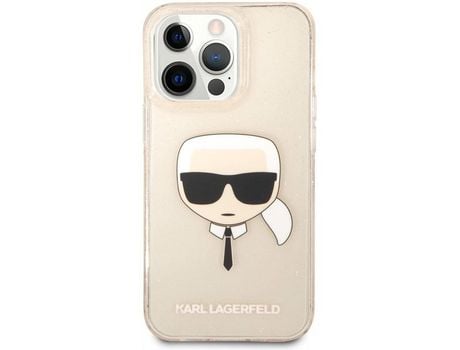 Funda Rígida KARL LAGERFELD diseño cara de Karl para Apple iPhone 13 Pro Max Color Dorado KLHCP13XKHTUGLGO